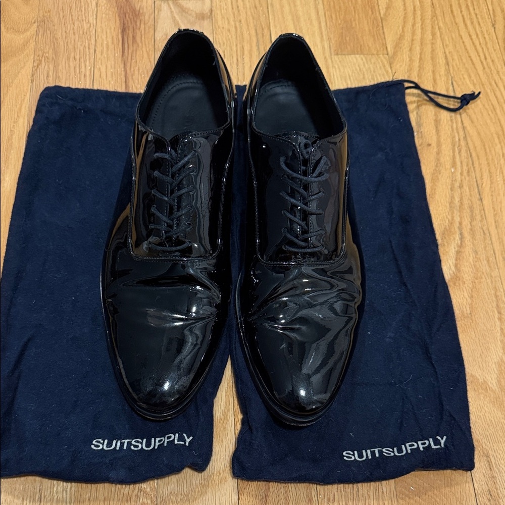 Suitsupply Men's Glossy Black Tuxedo Shoes.